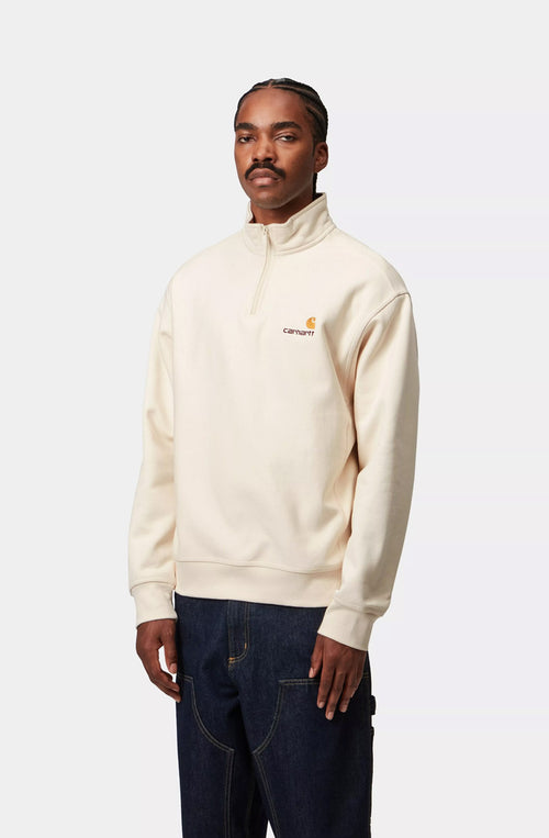Carhartt WIP – Sweatshirt mit halbem Reißverschluss und amerikanischem Schriftzug, Natur