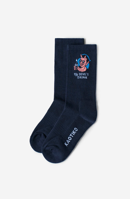Devil Drinks Navy Socks