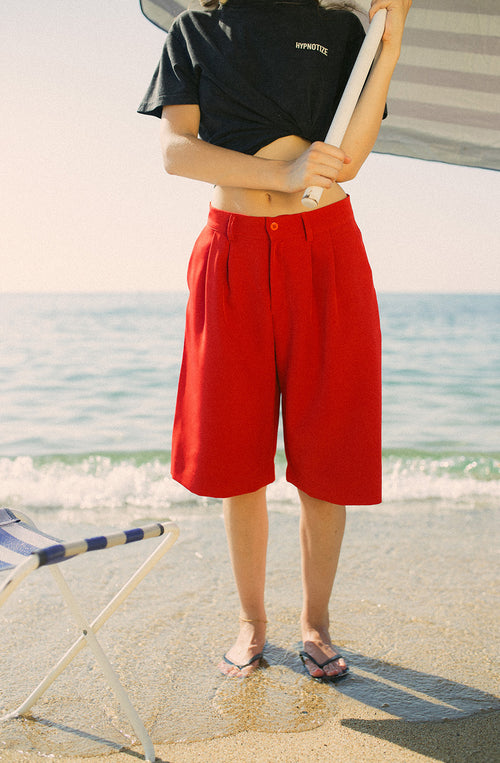 Bermuda Wide Leg Pinzas Red