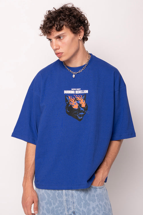 Cropped Burning Rebellion Navy T-shirt