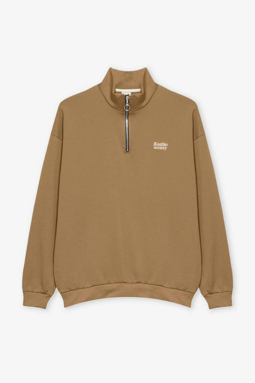 Kaotiko Society Sand-Sweatshirt mit halbem Reißverschluss