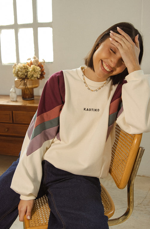 Sweatshirt in Ingwer-Elfenbein/Weinrot/Burgunderrot