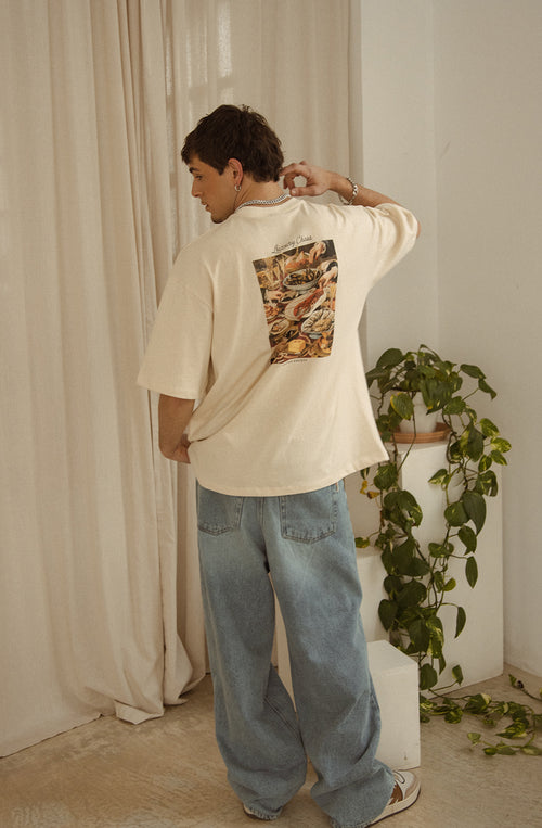 Luxus-T-Shirt aus Bio-Baumwolle „Chaos“ in Elfenbein