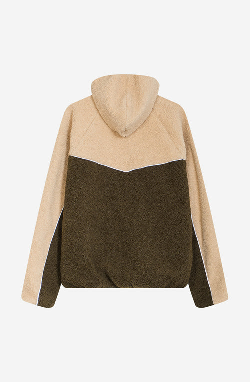 Chaqueta Fleece Combined Curly Ivory/Khaki
