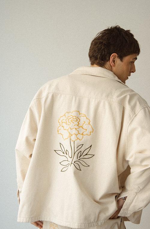 Chaqueta Pockets Embroidery Camelia Ivory