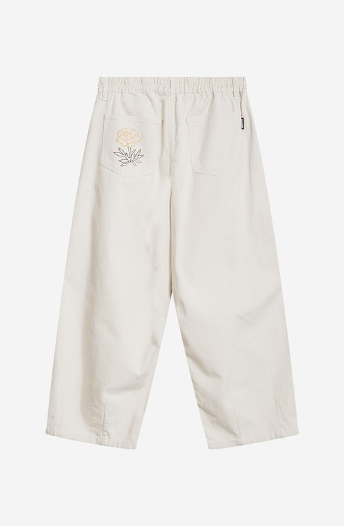 Wide Leg Embroidery Camelia Ivory Pants