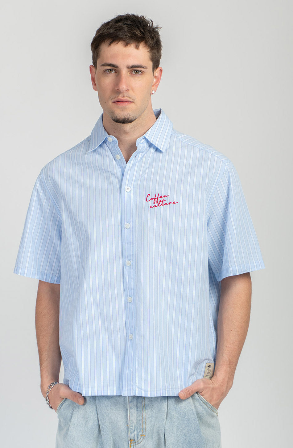Coffee Culture Blue/White Stripes Shirt