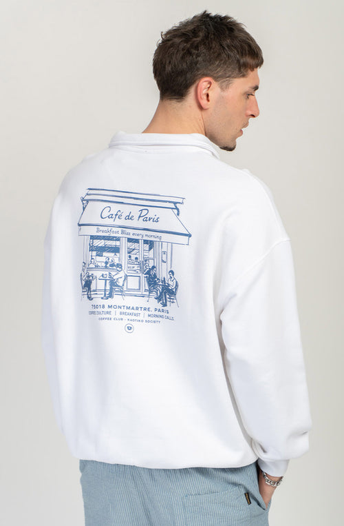 Morning Calls Organic Cotton White Polo Sweatshirt