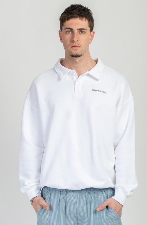 Morning Calls Organic Cotton White Polo Sweatshirt