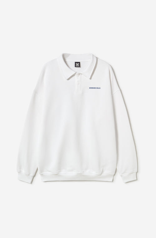 Morning Calls Organic Cotton White Polo Sweatshirt