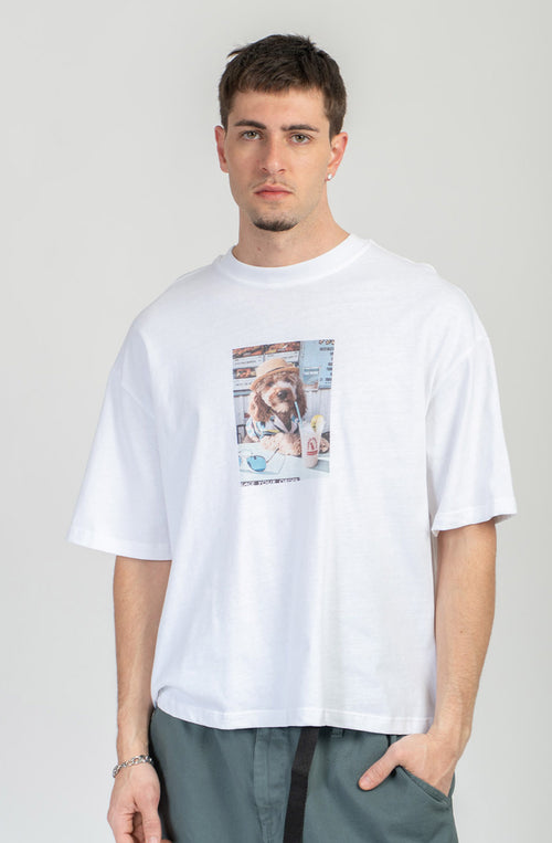 Cropped Paws & Relax Bio-Baumwoll-T-Shirt in Weiß