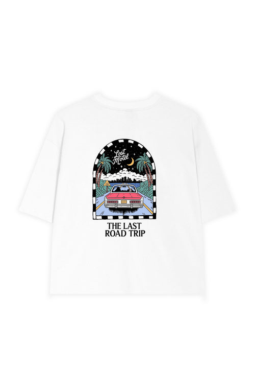 Das weiße Bio-Baumwoll-T-Shirt „The Last Road Trip“