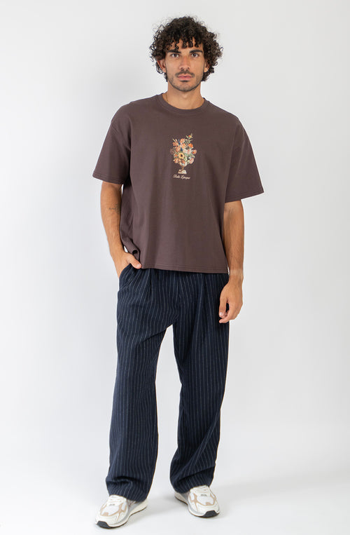 Camiseta Cropped Bouquet Organic Cotton Brown unisex con diseño floral Kaotiko BCN