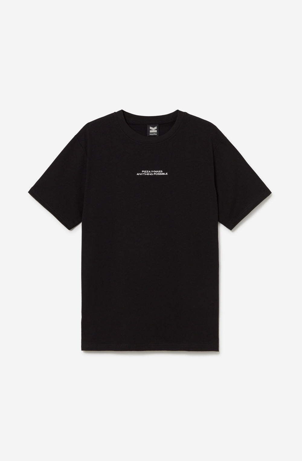 Camiseta Regular Pizza Makes Anything Black para hombre con diseño gráfico urbano Kaotiko BCN