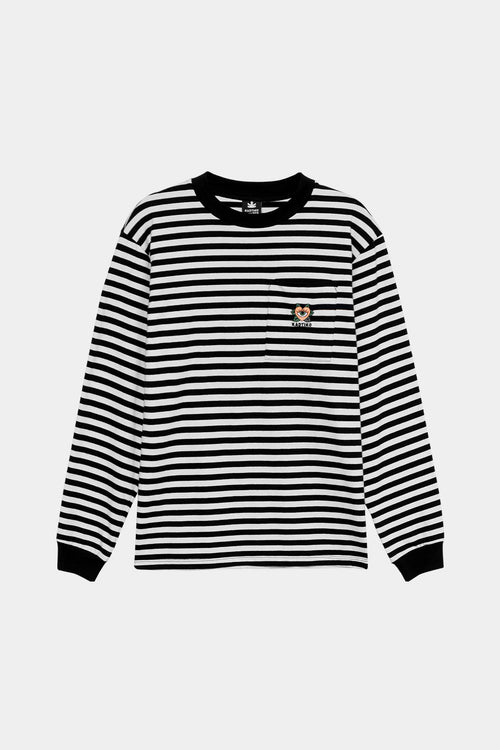 Heart Gestreiftes T-Shirt in Schwarz/Grauweiß
