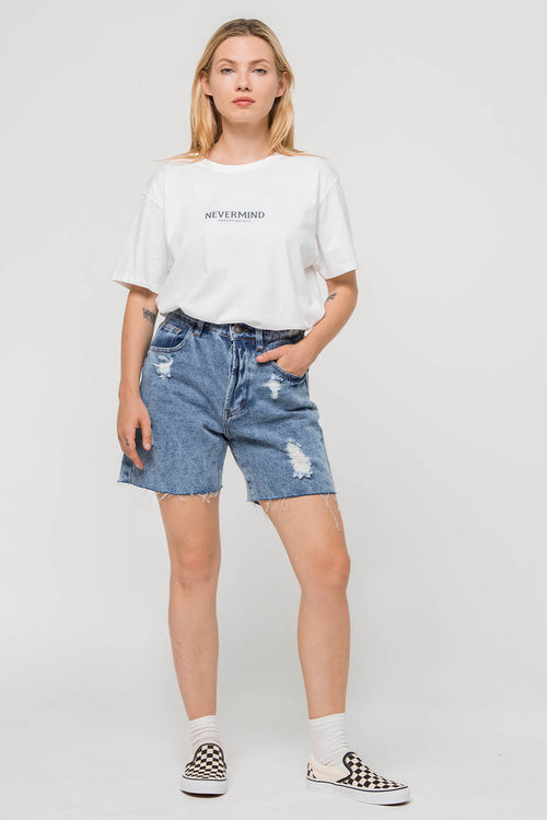 Short mi-long en jean vintage