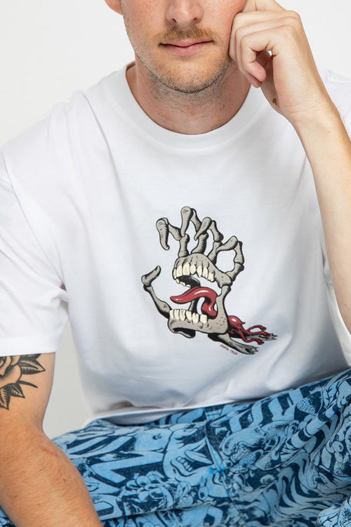 White Santa Cruz Bone Hand Cruz Front T-shirt