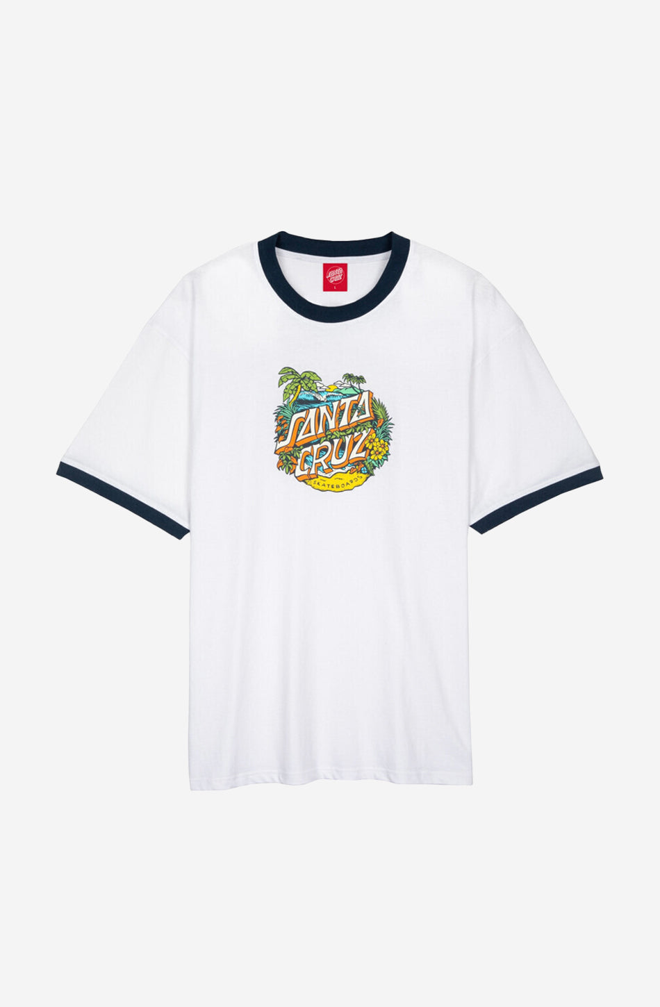 Santa Cruz Aloha Dot Front Ringer White T-Shirt
