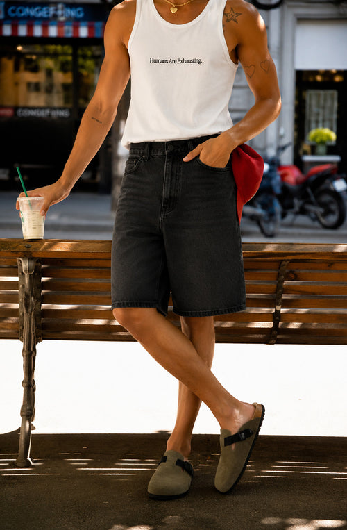  Loose Baggy Denim Black Short