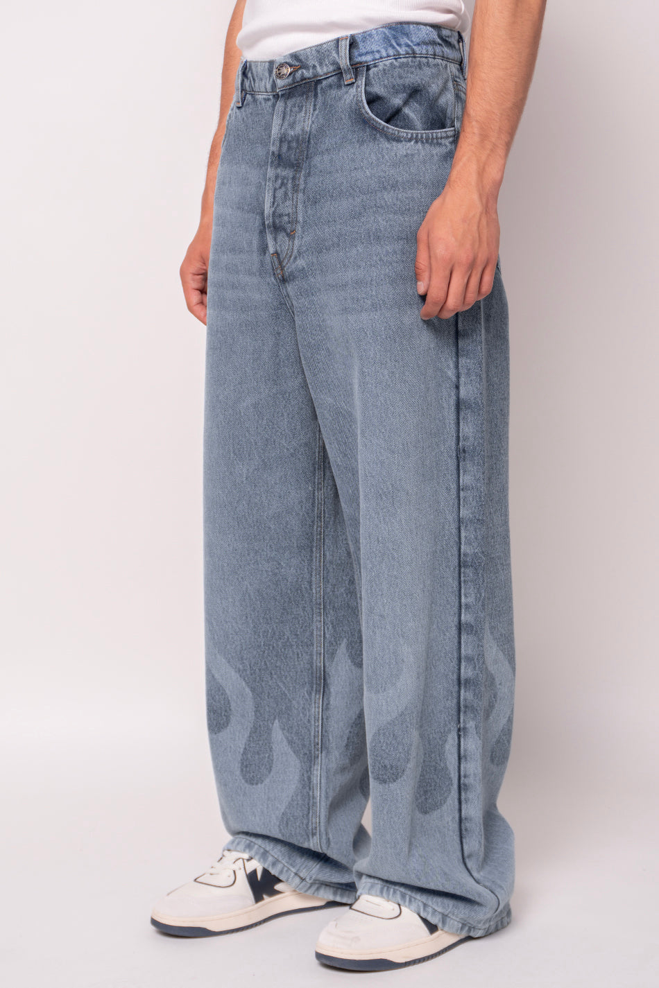 Laser Denim Flame Trousers - Kaotiko