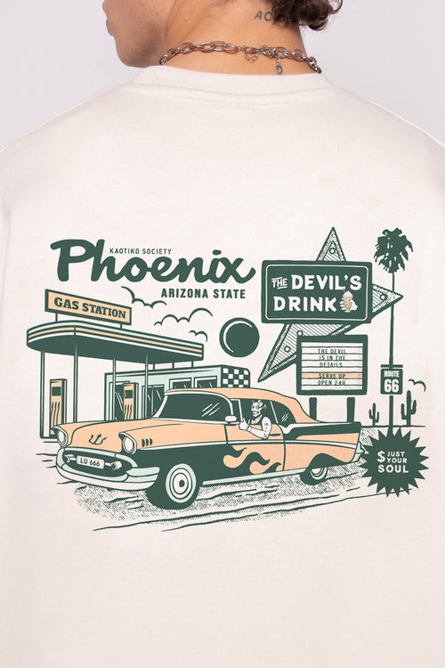 Elfenbeinfarbenes Sweatshirt aus Bio-Baumwolle „Gas Station“