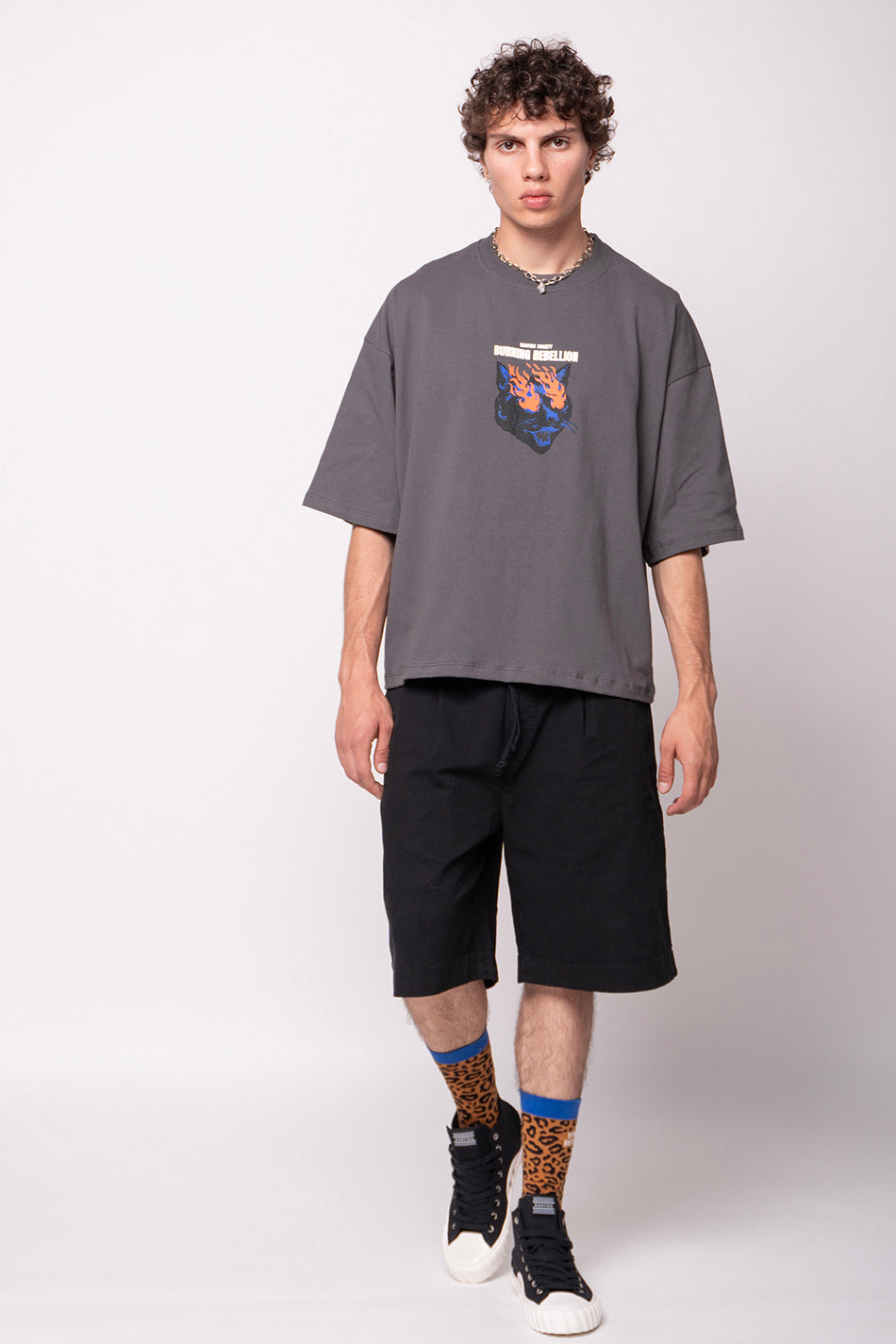 Cropped Burning Rebellion Gray T-shirt