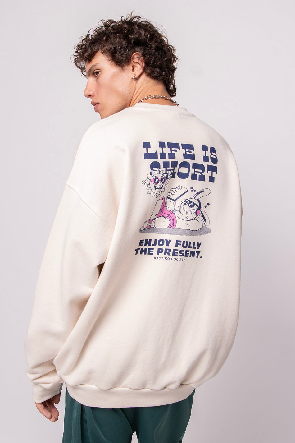 Life Is Short Organic Cotton Ivory/Pink Sweatshirt