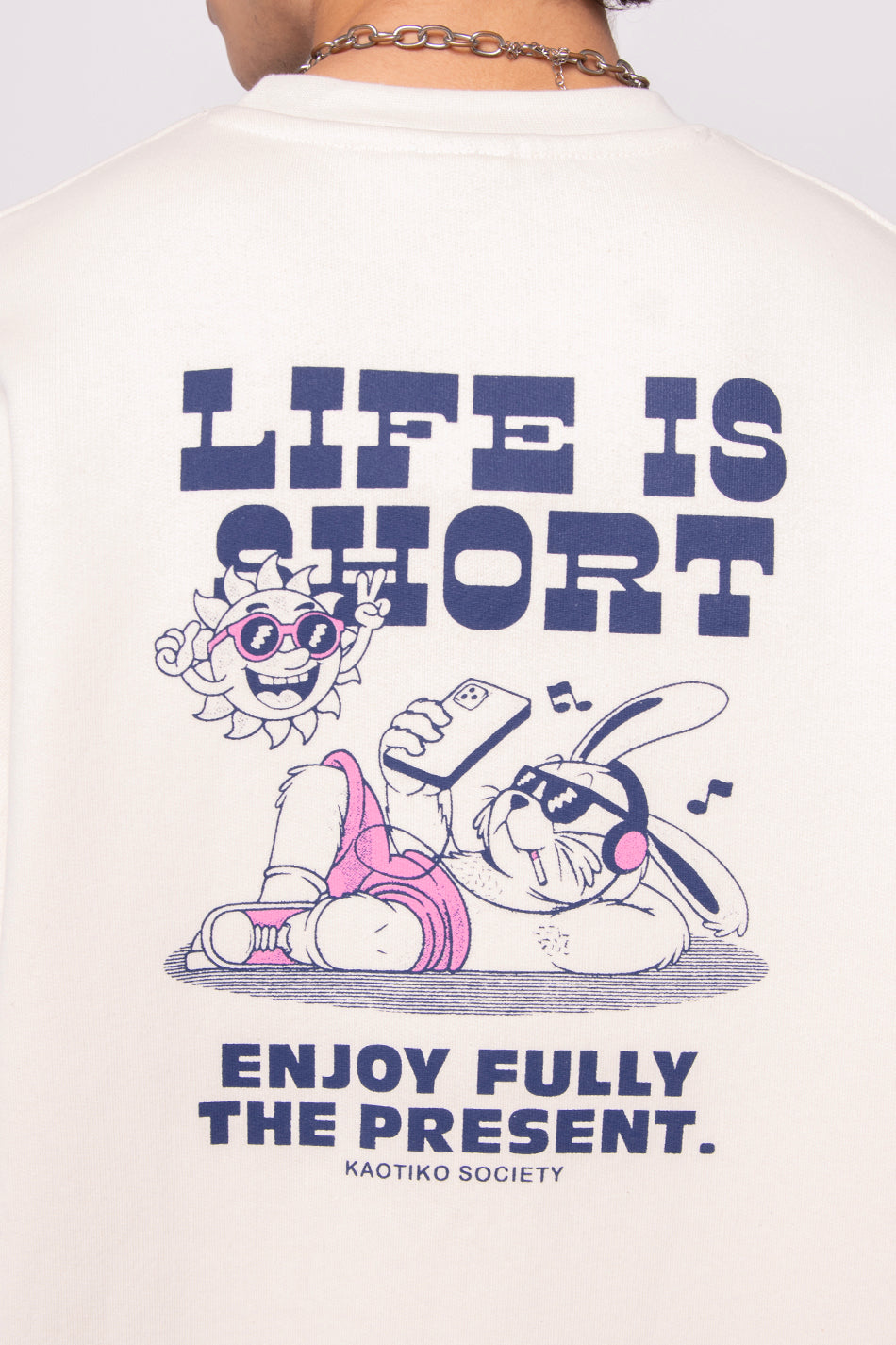 Life Is Short Organic Cotton Ivory/Pink Sweatshirt