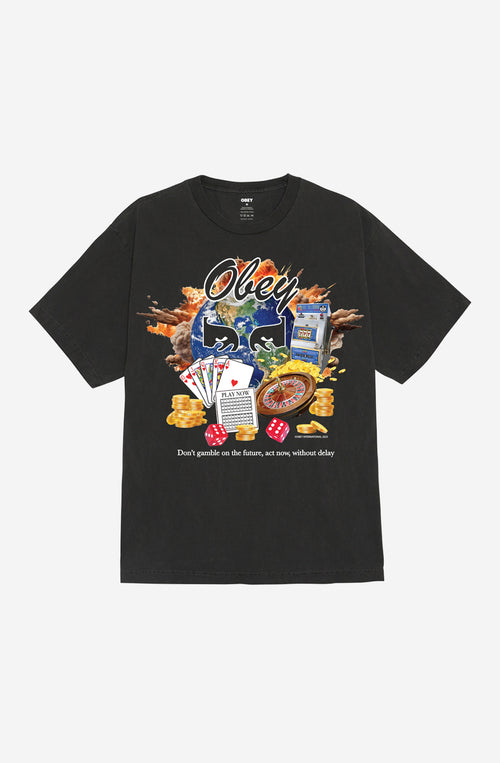 Obey – T-Shirt „Act Now“ in staubigem Schwarz mit Pigmenten