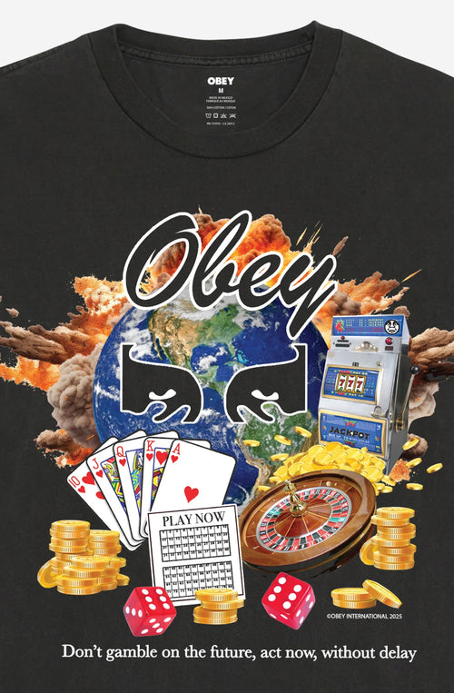 Obey – T-Shirt „Act Now“ in staubigem Schwarz mit Pigmenten