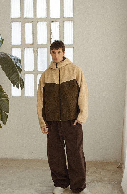 Veste polaire combinée bouclée ivoire/kaki