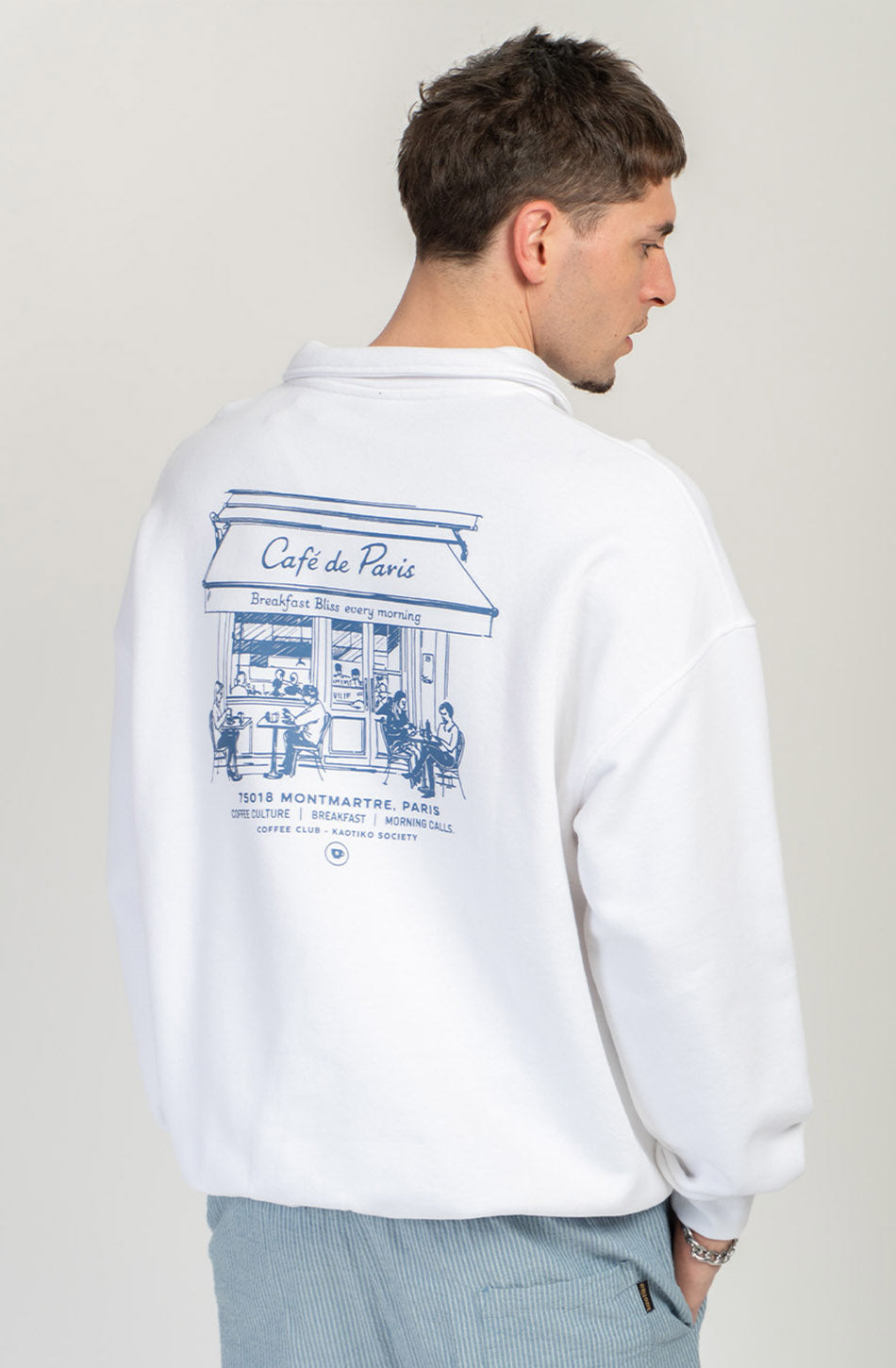 Morning Calls Organic Cotton White Polo Sweatshirt