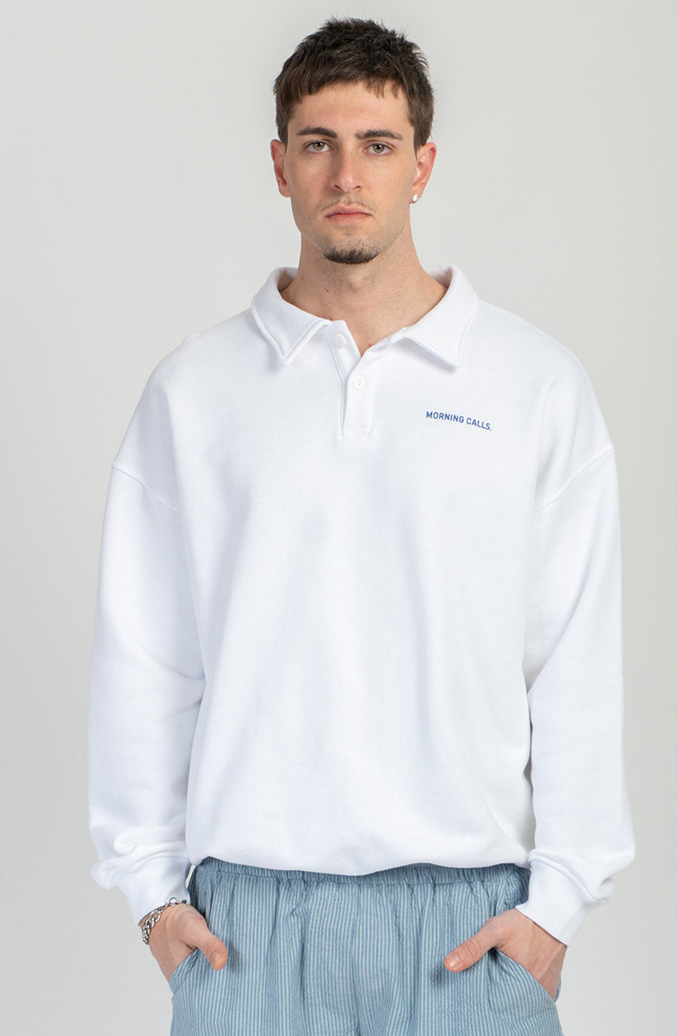 Morning Calls Organic Cotton White Polo Sweatshirt