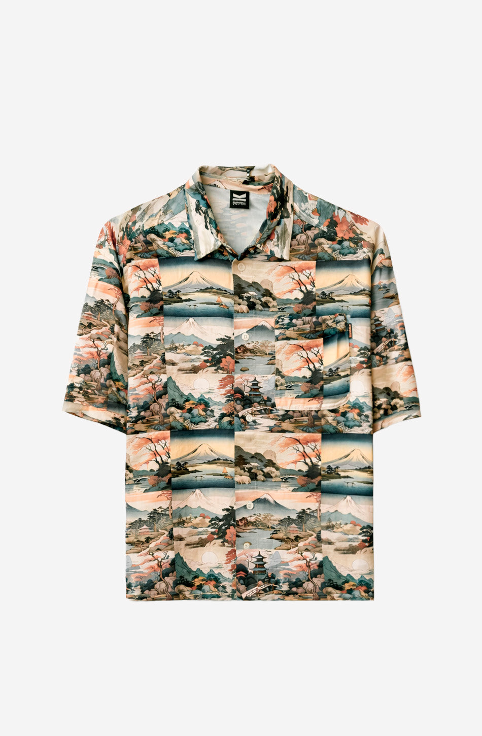 Camisa estampada japonesa con paisajes y Monte Fuji Camisa Mount Fuji multicolor hombre Kaotiko BCN