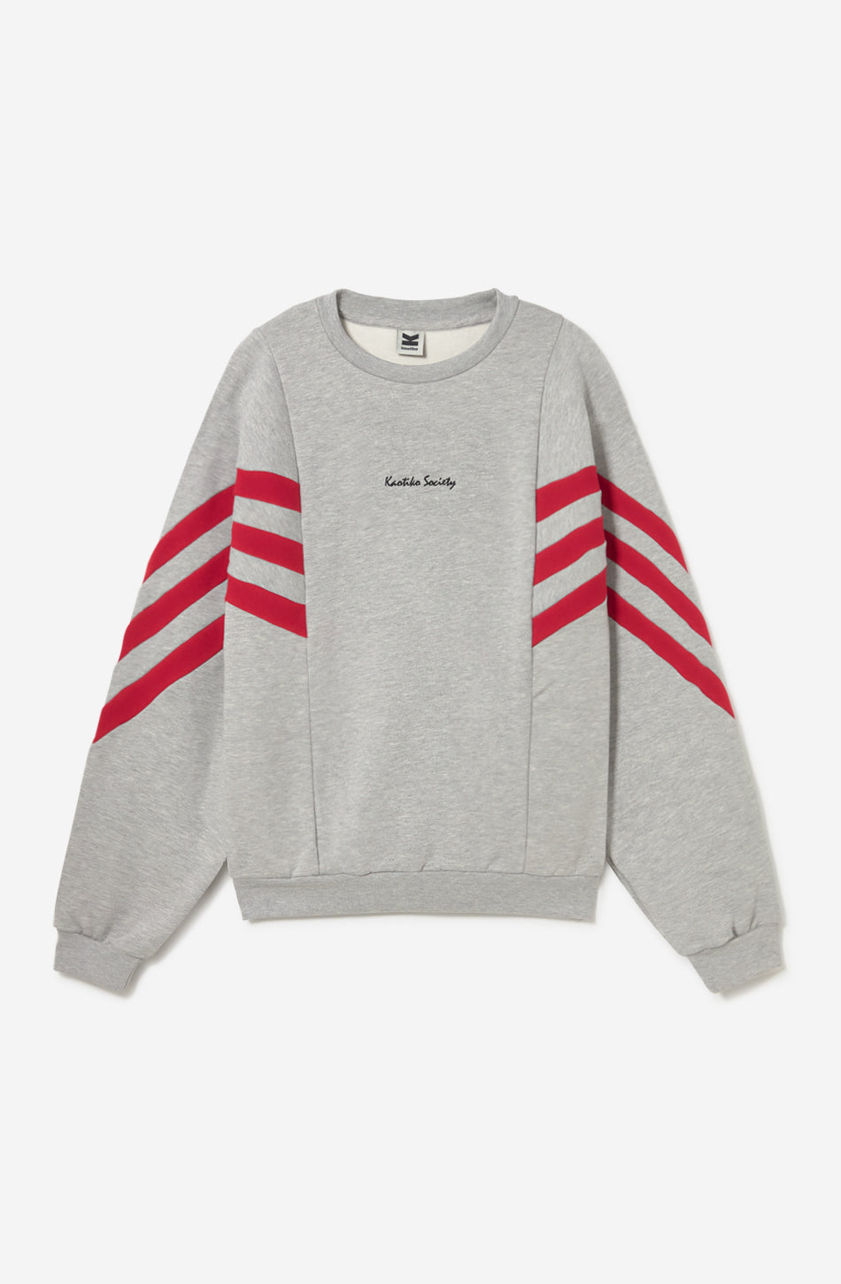 Sudadera Kaotiko Society Grey unisex gris jaspeada con bandas rosas en las mangas Kaotiko BCN