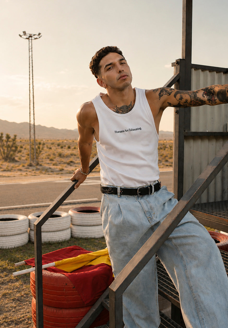 Camiseta Tank Top Humans Are Exhausting White