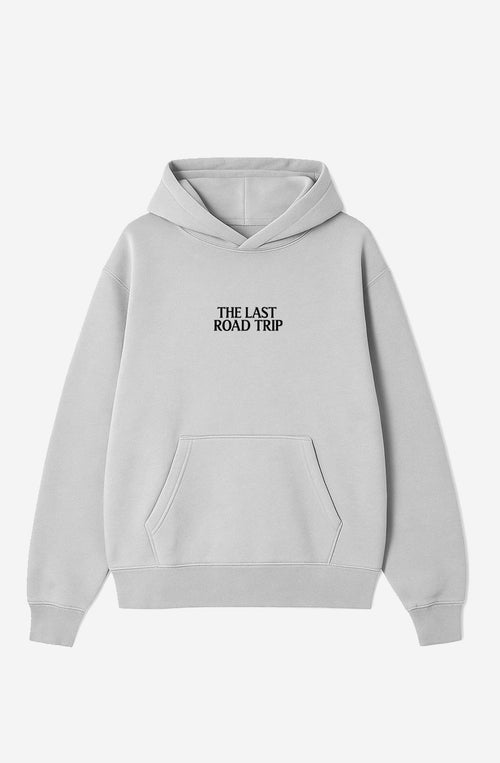 Sudadera Last Road Trip Gray unisex con gráfico de coche retro y diseño inspirado en los road trips de Kaotiko BCN