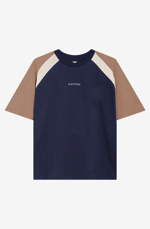 T-shirt court Lennox bleu marine/camel 