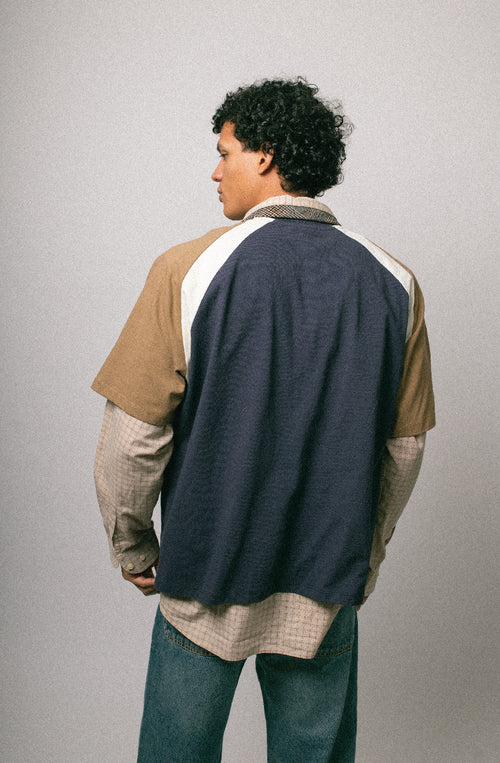 T-shirt court Lennox bleu marine/camel 