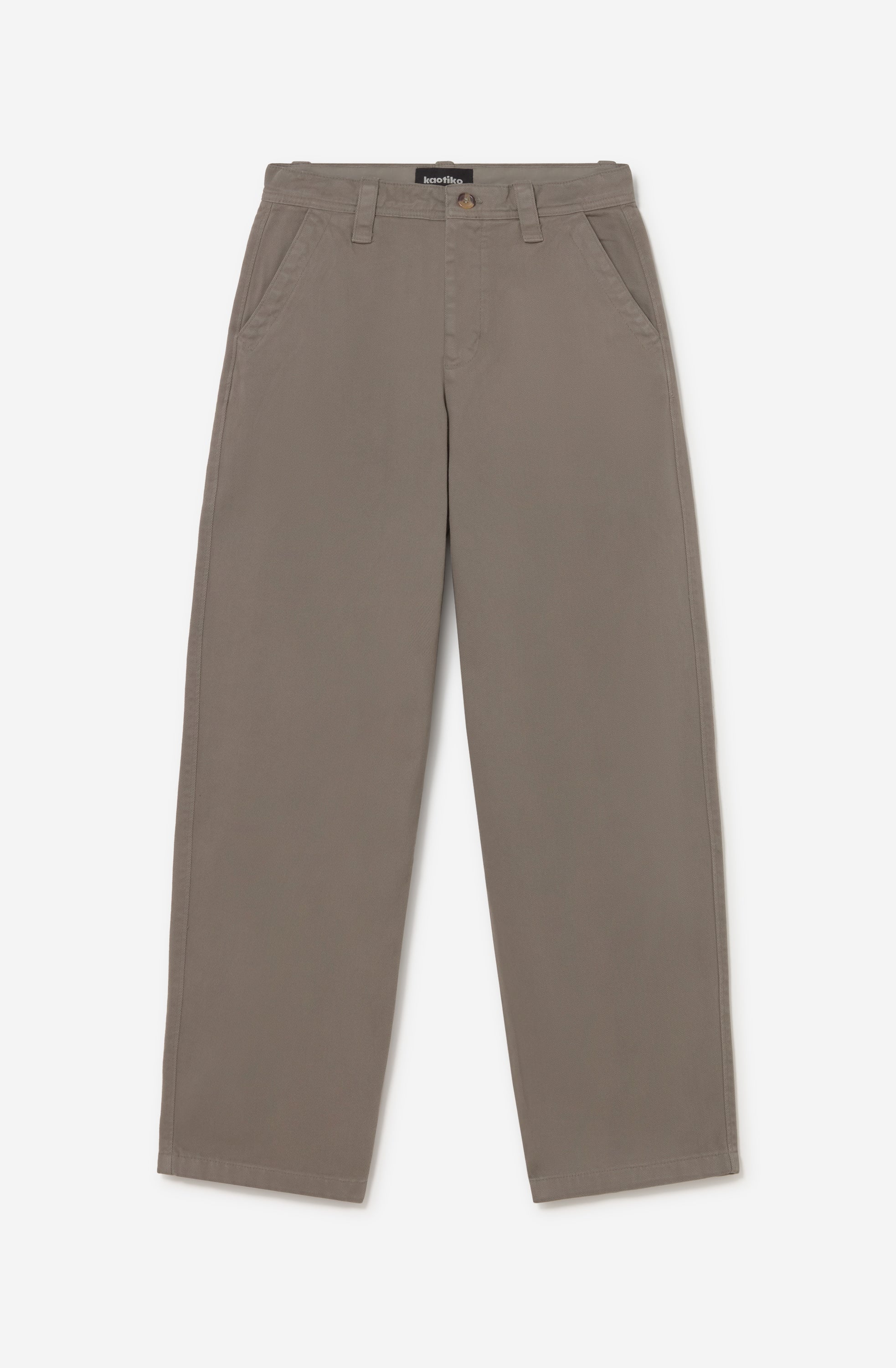Pantalón Wide Fit Khaki de pierna ancha con bolsillos laterales y bolsillos traseros de vivo.