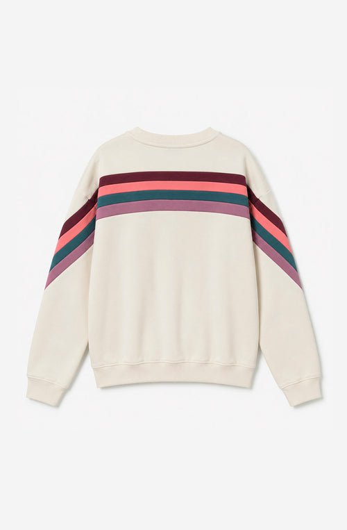 Sudadera Walker unisex color Ivory con franjas Orchid, Wine y verde