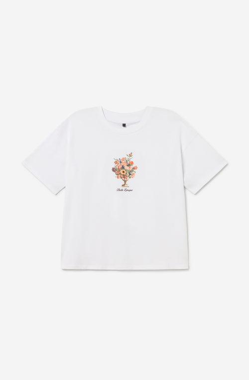 Camiseta Cropped Bouquet Organic Cotton White