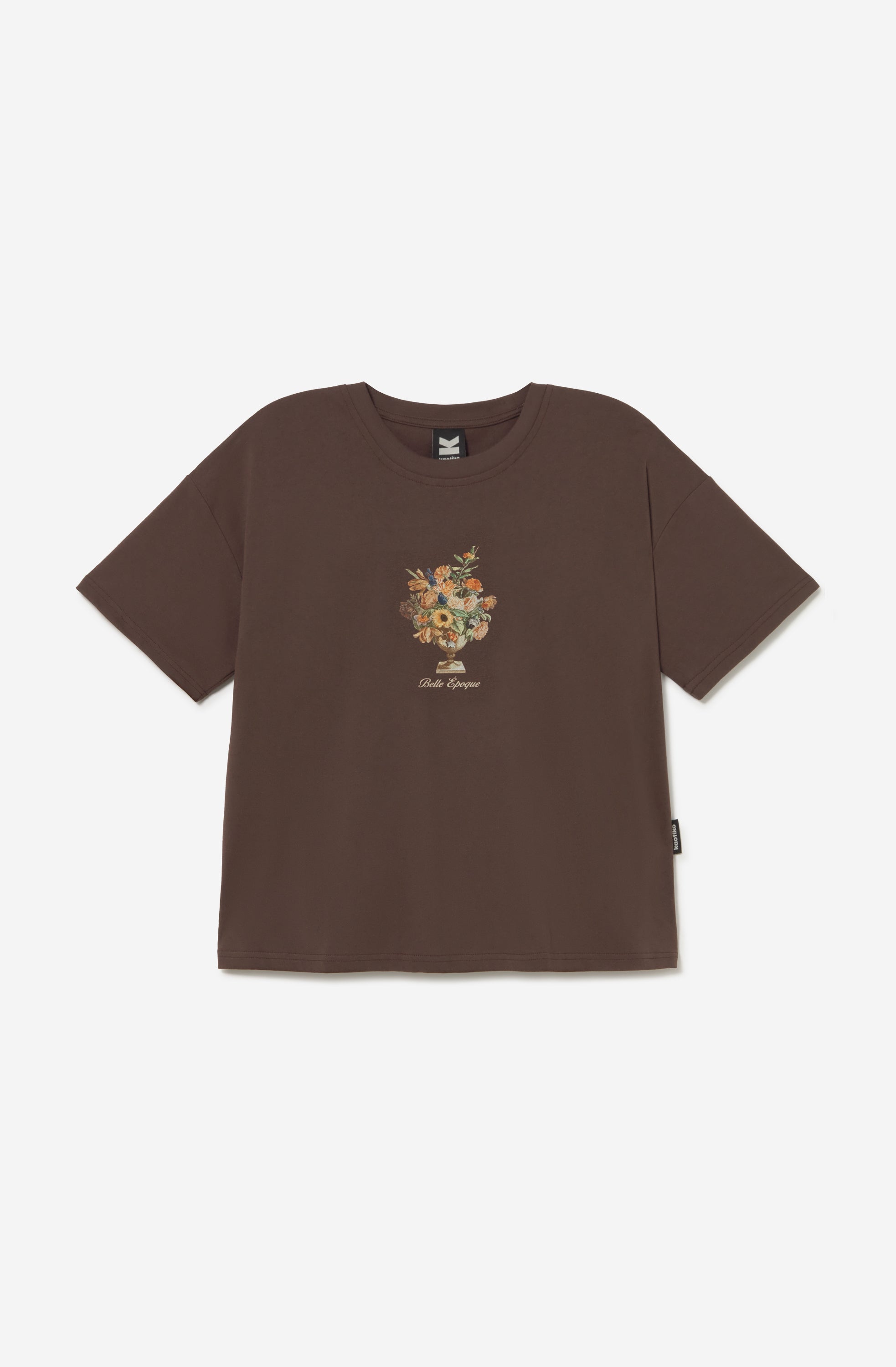 Camiseta Cropped Bouquet Organic Cotton Brown unisex con diseño floral Kaotiko BCN