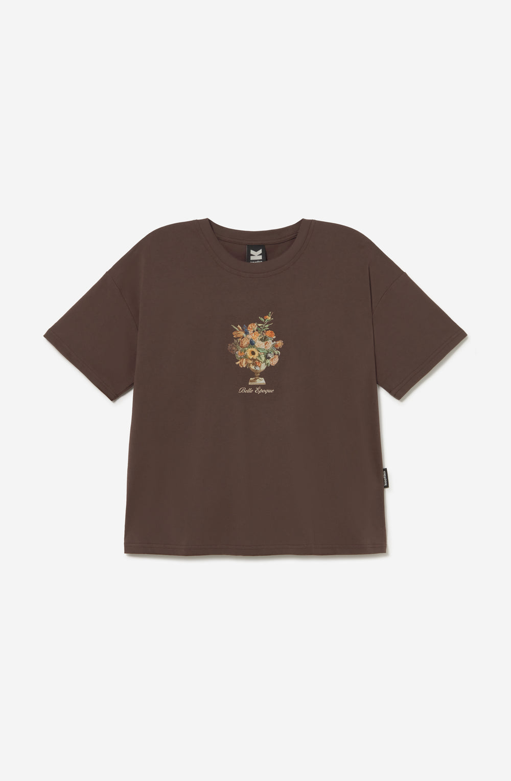 Camiseta Cropped Bouquet Organic Cotton Brown unisex con diseño floral Kaotiko BCN