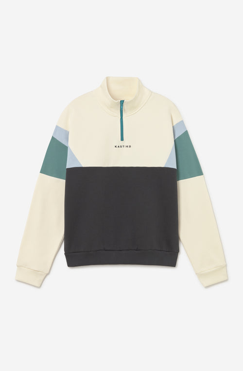 Sudadera Crew Arthur Ivory Black Niagara con cremallera half zip para hombre de Kaotiko BCN