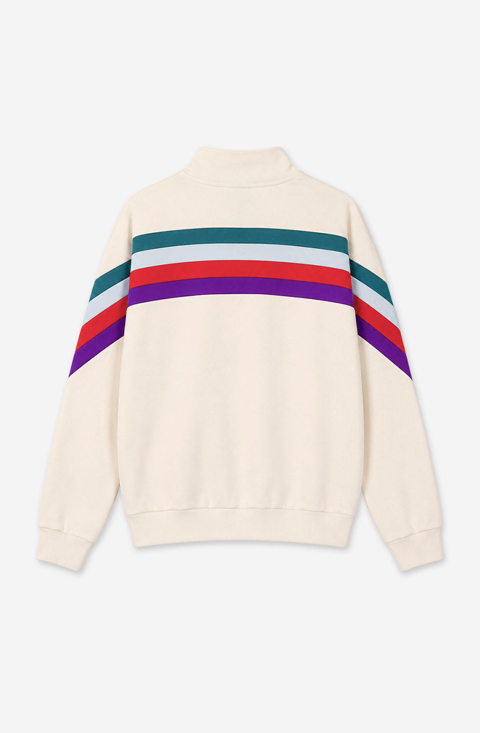 Sudadera Zipper Walker unisex color Ivory con media cremallera y franjas multicolor