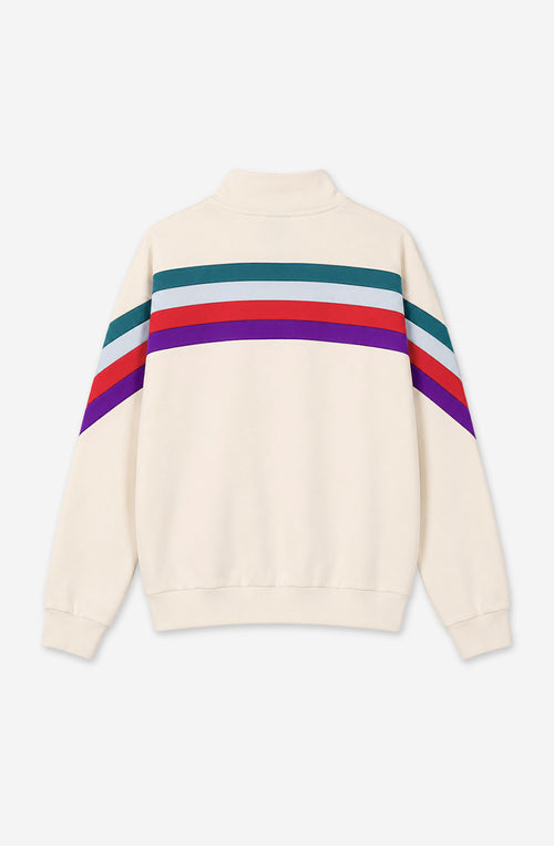 Sudadera Zipper Walker unisex color Ivory con media cremallera y franjas multicolor