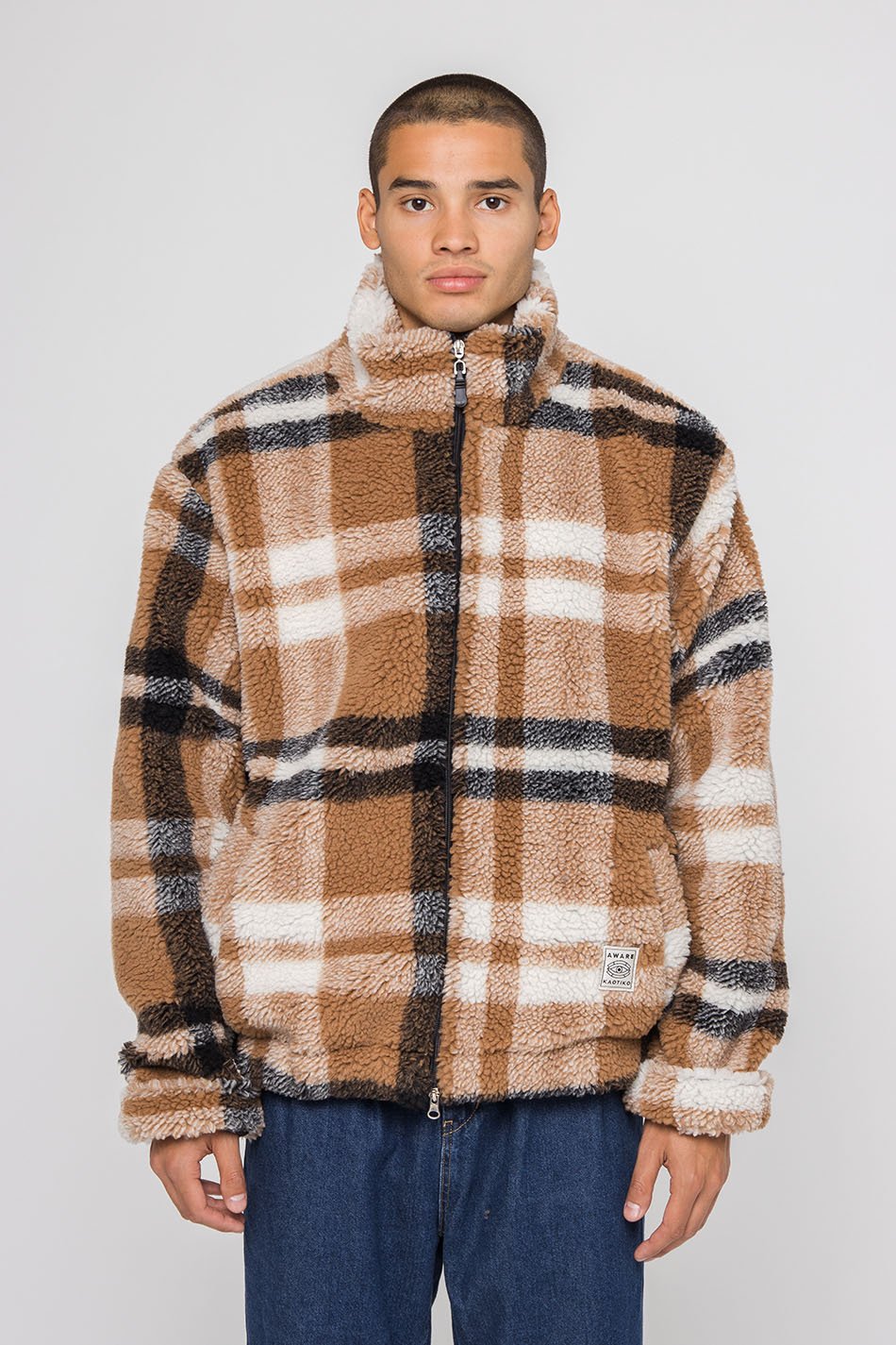 Brown Check Sherpa Jacket - Kaotiko