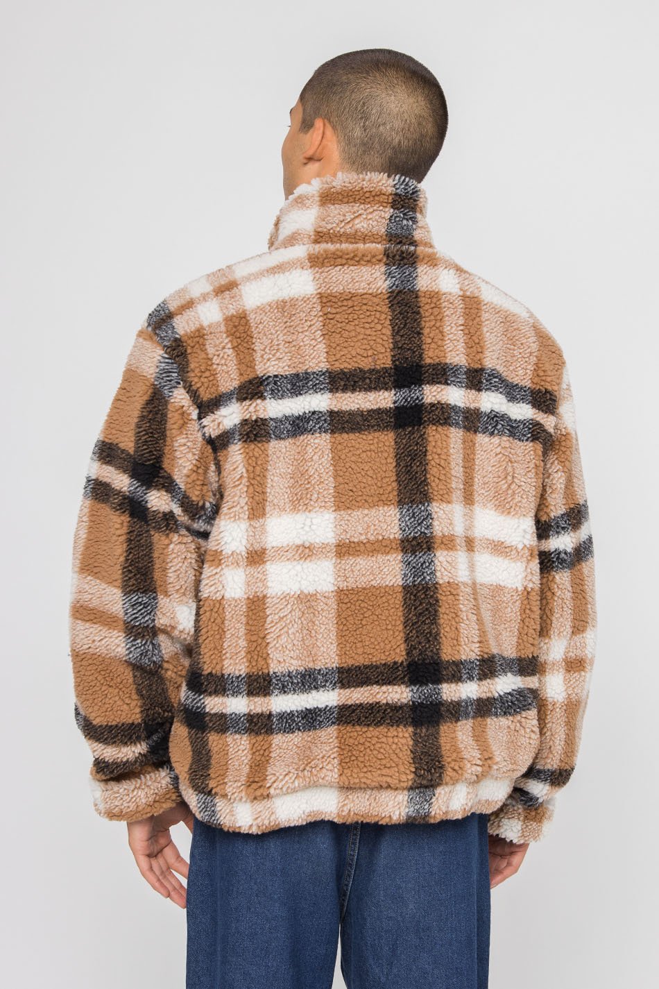 Brown Check Sherpa Jacket - Kaotiko
