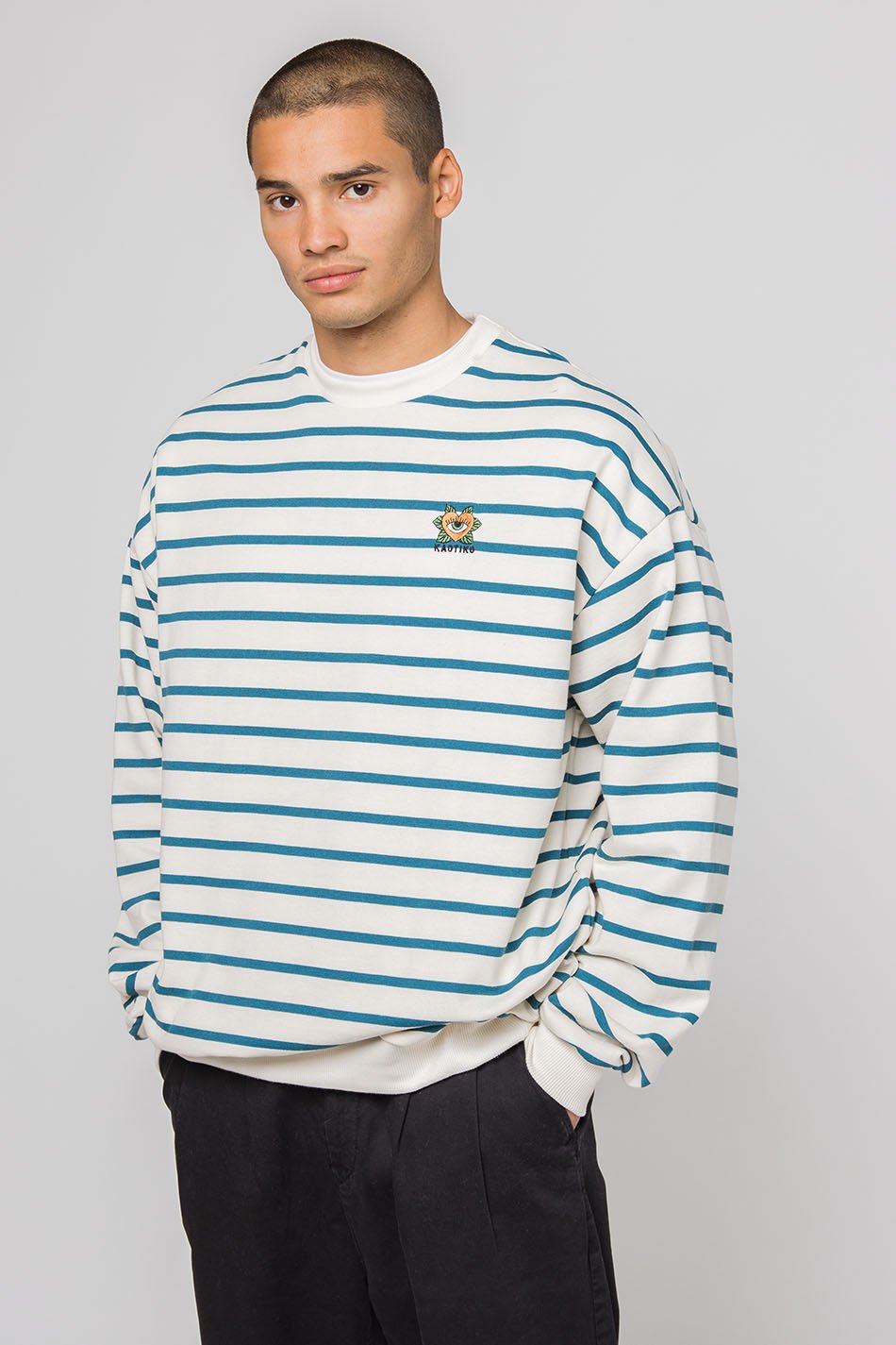 Sweatshirt Heart Stripes Bleu